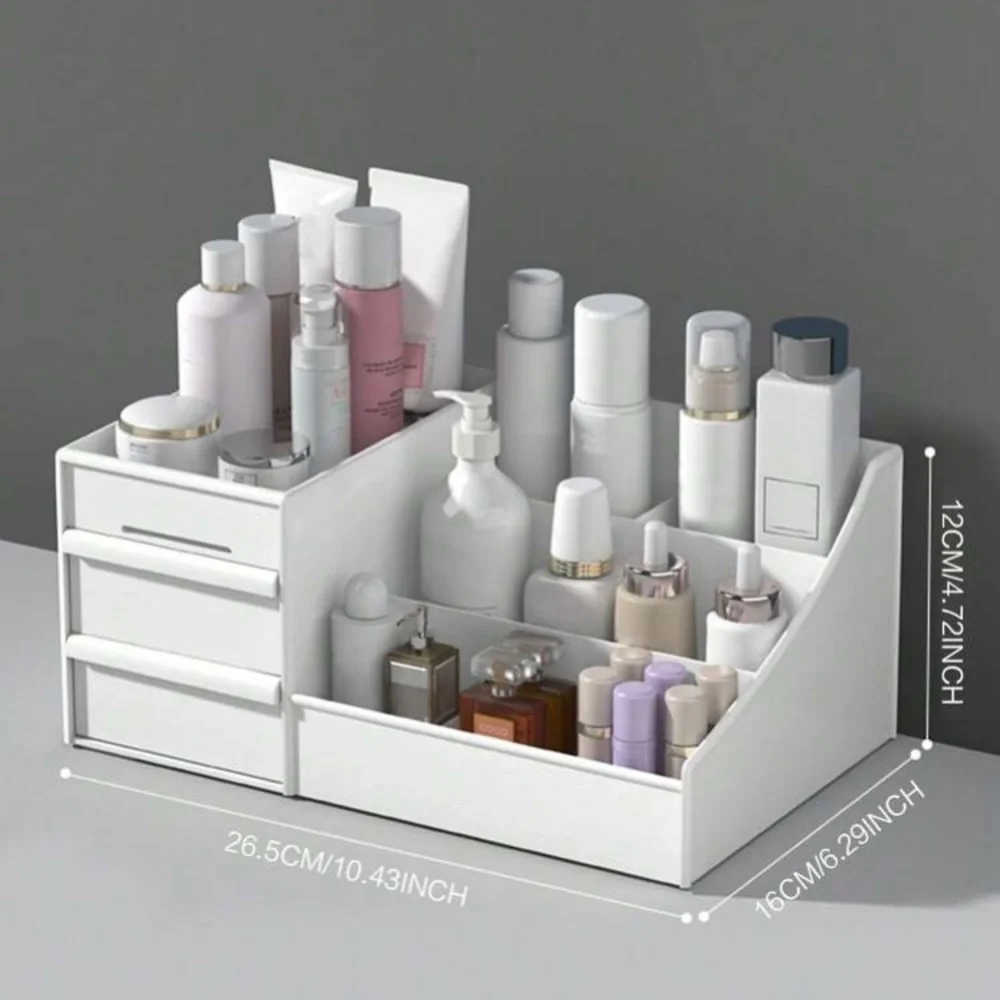 1pc White Drawer Cosmetic Storage Box, Makeup Organizer With Dividers